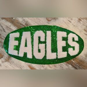 Green and White Eagles Sequin Iron On Patch